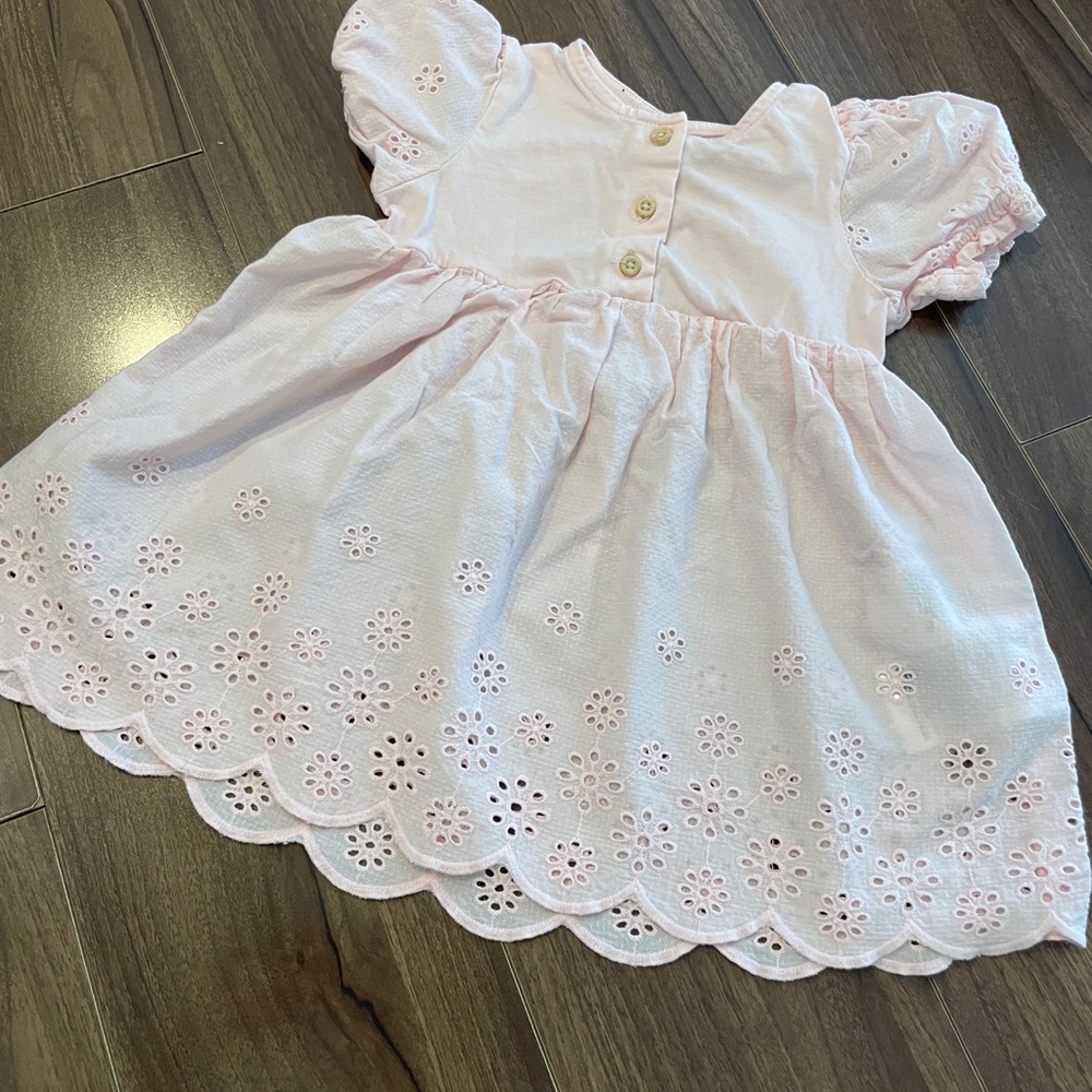 H&M Baby Girl Pink Eyelet Dress – 6–9M